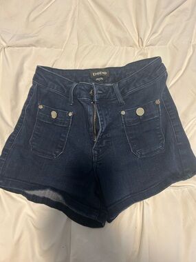bebe Dark Indigo High-Waist Denim Shorts